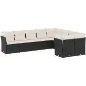 vidaXL 9-tlg. Garten-Sofagarnitur mit Kissen Schwarz Poly Rattan