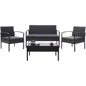Mendler Poly-Rattan Garnitur MCW-F56, Balkon-/Garten-/Lounge-Set Sitzgruppe schwarz, Kissen dunkelgrau
