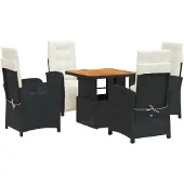vidaXL 5-tlg. Garten-Essgruppe mit Kissen Schwarz Poly Rattan