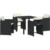 vidaXL Möbel 5-teiliges Garten-Dining-Set mit Kissen Schwarz Poly-Rattan - Gartenstühle 3379972