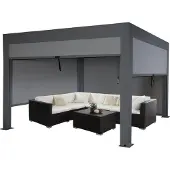 Mendler Pergola HWC-L46 mit Seitenwand, Lamellen-Pavillon Rollo, 10cm-Alu-Gestell, sturmfest 3x4m anthrazit