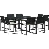 vidaXL 9-tlg. Garten-Essgruppe mit Kissen Schwarz Poly Rattan