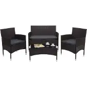 Mendler Poly-Rattan Garnitur HWC-F55, Balkon-/Garten-/Lounge-Set Sofa Sitzgruppe braun, Kissen dunkelgrau