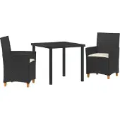 vidaXL Möbel 3-teiliges Garten-Ess-Set mit Kissen Schwarz Poly-Rattan - Gartenstühle 3381065