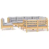 vidaXL 9-tlg. Garten-Lounge-Set mit Grauen Kissen Kiefer Massivholz