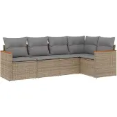 vidaXL 5-tlg. Garten-Sofagarnitur mit Kissen Beige Poly Rattan