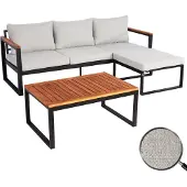 Mendler Garten-Garnitur HWC-L26b, Gartenlounge Sitzgruppe Lounge-Set Sofa, Aluminium Akazie Holz MVG- hellgrau