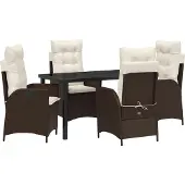 vidaXL Möbel 5-teiliges Garten-Esszimmer Set mit Kissen Braun Poly-Rattan - Gartenstühle 3380493