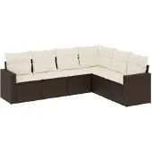 vidaXL 6-tlg. Garten-Sofagarnitur mit Kissen Braun Poly Rattan