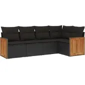 vidaXL 5-tlg. Garten-Sofagarnitur mit Kissen Schwarz Poly Rattan