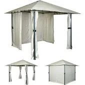 OEM Terrassenunderstand, Gartenpavillon, 3x3m, Überdachung mit Seitenwand, cremefarben