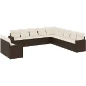 vidaXL 11-tlg. Garten-Sofagarnitur mit Kissen Braun Poly Rattan