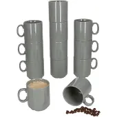 MamboCat 12er Set EVENT stapelbare Kaffeebecher GRAU Porzellan 250 ml