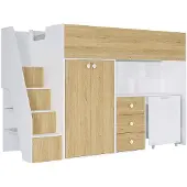 Vente-unique Zwischengeschossbett 90 x 190 cm mit Kleiderschrank und Schreibtisch - Weiß und Natur - LANILATO