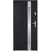 Vente-unique Eingangstür aus Stahl, verglast mit Edelstahl H207 x B100 cm - Milchglas - anthrazit - Stärke 55 mm - DIN links - BRAGA