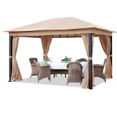 TOOLPORT Gartenpavillon 3x4 m ALU Premium ca 220g/m² Dachplane wasserdichter Pavillon mit 4 Seitenteilen Gartenzelt in Cappuccino
