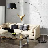 Licht-Erlebnisse Standleuchte 215 cm E27 Schwarz Chrom Stoff Metall Retro Stehlampe