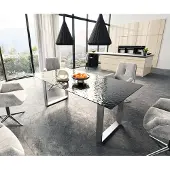 DELIFE Esstisch Edge 200x100 Reliefglas Rauchschwarz 3D-Design Edelstahl Schmal