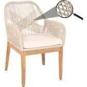 Mendler Gartenstuhl MCW-H56b, Sessel Outdoor Stuhl, wetterfest Seilgeflecht Rope Holz Akazie beige Kissen creme-weiß