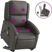Syfax Massagesessel mit Aufstehhilfe Grau Echtleder