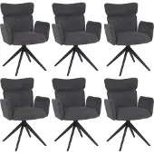 Mendler 6er-Set Esszimmerstuhl MCW-N11, Stuhl, drehbar Auto-Return Stoff Bouclé 350g/m² dunkelgrau, Beine dunkelgrau
