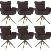Mendler 6er-Set Esszimmerstuhl MCW-N11, Stuhl, drehbar Auto-Return Stoff Bouclé 350g/m² dunkelbraun, Beine Holz-Optik