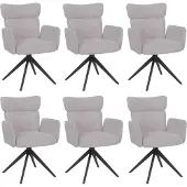 MCW 6er-Set Esszimmerstuhl MCW-N11, Stuhl, drehbar Auto-Return Stoff Bouclé 350g/m² hellgrau, Beine dunkelgrau