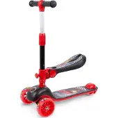 Kidwell Kinderroller, Tretroller, Dreirad-Balance-Roller mit Sattel, , RIMBA, für Kinder ab 3 Jahren. Lenkrad aus Aluminium, Podest aus Kunststoff, Räder aus Polyurethan mit LED-Beleuchtung, rot