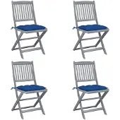 vidaXL Klappbare Gartenstühle 4 Stk. mit Kissen Massivholz Akazie