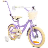 Sun baby Flower Bike Kinderfahrrad für Mädchen 14 Zoll, ab 3 Jahre, mit Stützrädern, abnehmbarer Schubstange, Korb, Klingel, Rücktrittbremse & V-Brake
