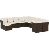 vidaXL 11-tlg. Garten-Sofagarnitur mit Kissen Braun Poly Rattan