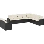 vidaXL 10-tlg. Garten-Sofagarnitur mit Kissen Schwarz Poly Rattan