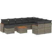vidaXL 11-tlg. Garten-Sofagarnitur mit Kissen Grau Poly Rattan