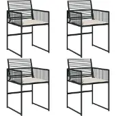 vidaXL Gartenstühle mit Kissen 4 Stk. Schwarz Poly Rattan