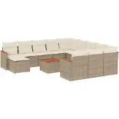 vidaXL 13-tlg. Garten-Sofagarnitur mit Kissen Beige Poly Rattan