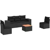 vidaXL 6-tlg. Garten-Sofagarnitur mit Kissen Schwarz Poly Rattan