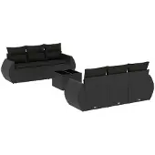 vidaXL 7-tlg. Garten-Sofagarnitur mit Kissen Schwarz Poly Rattan