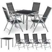 Juskys Aluminium Gartengarnitur Milano Gartenmöbel Set mit Tisch und 4 Stühlen Silber-Grau mit schwarzer Kunstfaser Alu Sitzgruppe Balkonmöbel