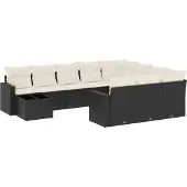 vidaXL 11-tlg. Garten-Sofagarnitur mit Kissen Schwarz Poly Rattan
