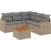 vidaXL 6-tlg. Garten-Sofagarnitur mit Kissen Beige Poly Rattan