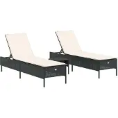 Syfax 3-tlg. Sonnenliegen-Set mit Auflage Schwarz Poly-Rattan