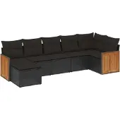 vidaXL 7-tlg. Garten-Sofagarnitur mit Kissen Schwarz Poly Rattan