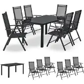 Juskys Aluminium Gartengarnitur Milano Gartenmöbel Set mit Tisch und 6 Stühlen Dunkel-Grau mit schwarzer Kunstfaser Alu Sitzgruppe Balkonmöbel