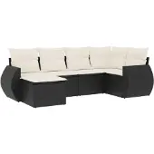 vidaXL 6-tlg. Garten-Sofagarnitur mit Kissen Schwarz Poly Rattan