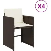 vidaXL Gartenstühle mit Kissen 4 Stk. Braun Poly Rattan