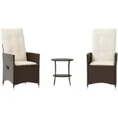 vidaXL 3-tlg. Bistro-Set mit Kissen Braun Poly Rattan