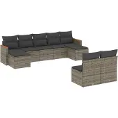 vidaXL 9-tlg. Garten-Sofagarnitur mit Kissen Grau Poly Rattan