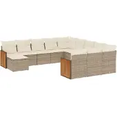 vidaXL 12-tlg. Garten-Sofagarnitur mit Kissen Beige Poly Rattan