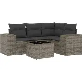 vidaXL 5-tlg. Garten-Sofagarnitur mit Kissen Grau Poly Rattan
