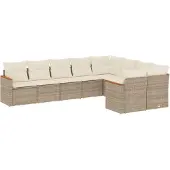 vidaXL 9-tlg. Garten-Sofagarnitur mit Kissen Beige Poly Rattan